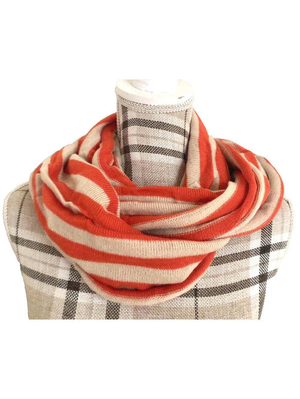 NWT Octavia Alva Orange Beige Striped Knit Infinity Loop Scarf OS One Size